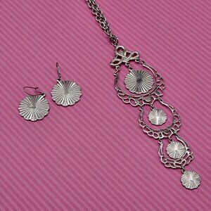 VTG Sarah Coventry Graduated Dangle Drop Necklace and Earrings Silver Tone